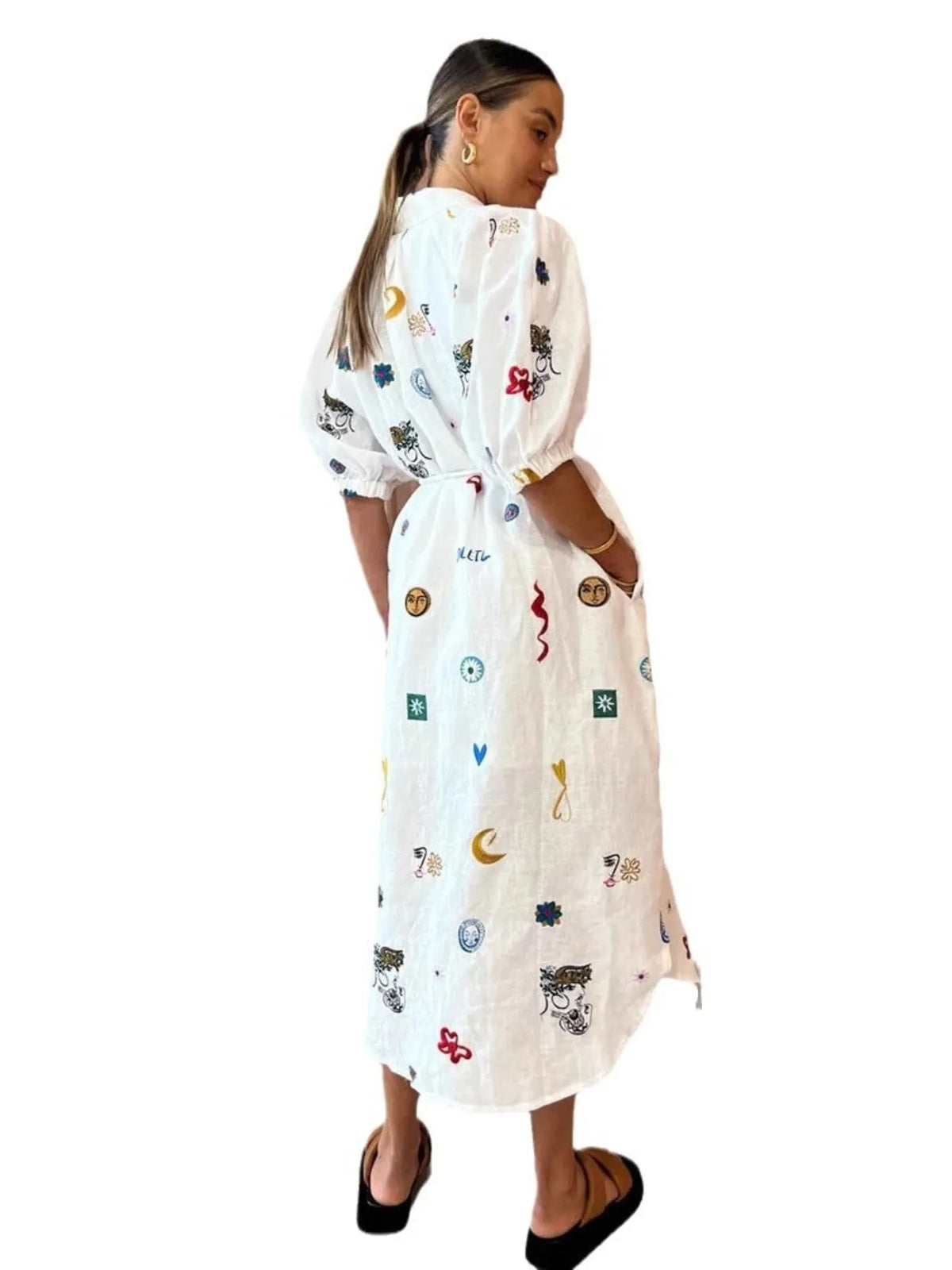 Printed Button Up Midi Shirt Dress