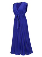 Tied Surplice Cap Sleeve Pleated Dress - Ladyez