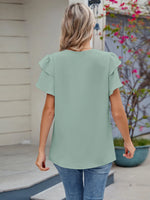 Round Neck Ruffled Layered Sleeve Blouse - Ladyez