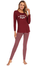Graphic Round Neck Top and Striped Pants Set - Ladyez