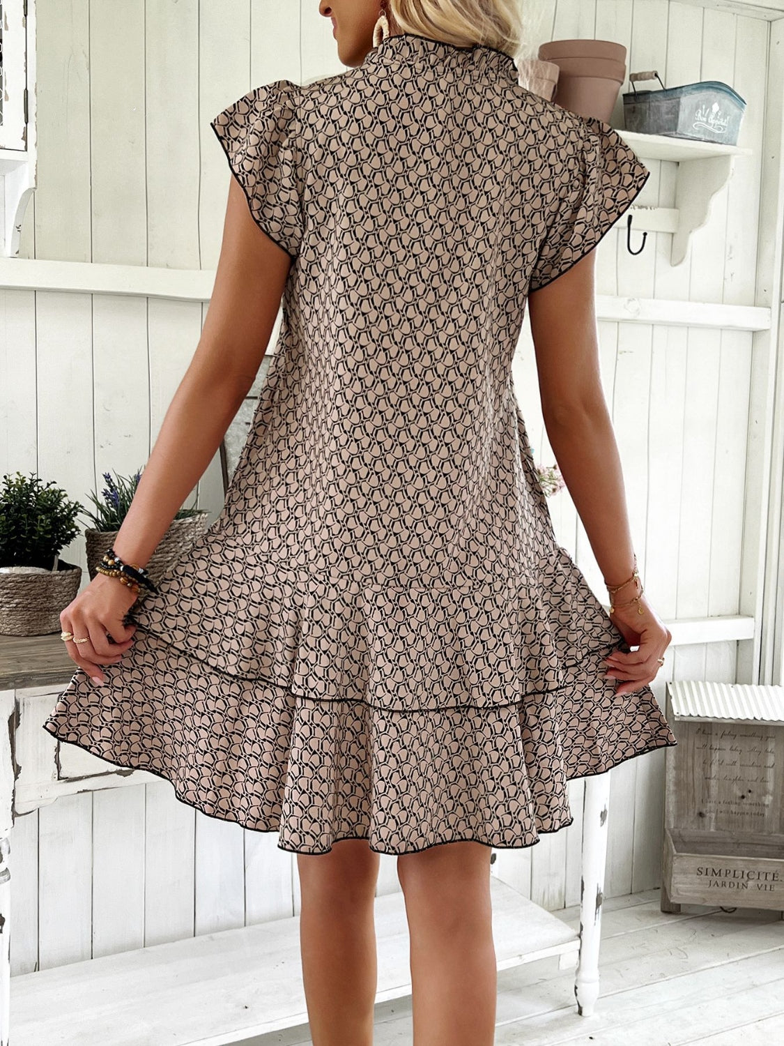 Full Size Ruffled Layered Printed Mini Dress Plus Size - Ladyez
