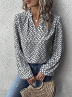 Printed Notched Balloon Sleeve Blouse