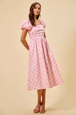 SO ME Polka Cotton Print Short Sleeves Midi Dress