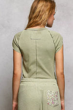 POL V-Neck Short Sleeve Washed T-Shirt with Outseam