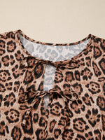 Leopard Bow Tie Puff Sleeve Blouse