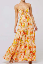 Floral Print Tie Front Tiered Maxi Dress - Ladyez