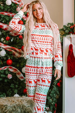Christmas Element Round Neck Top and Pants Lounge Set - Ladyez