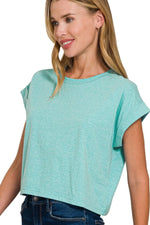 Zenana Rolled Sleeve Crop T-Shirt - Ladyez