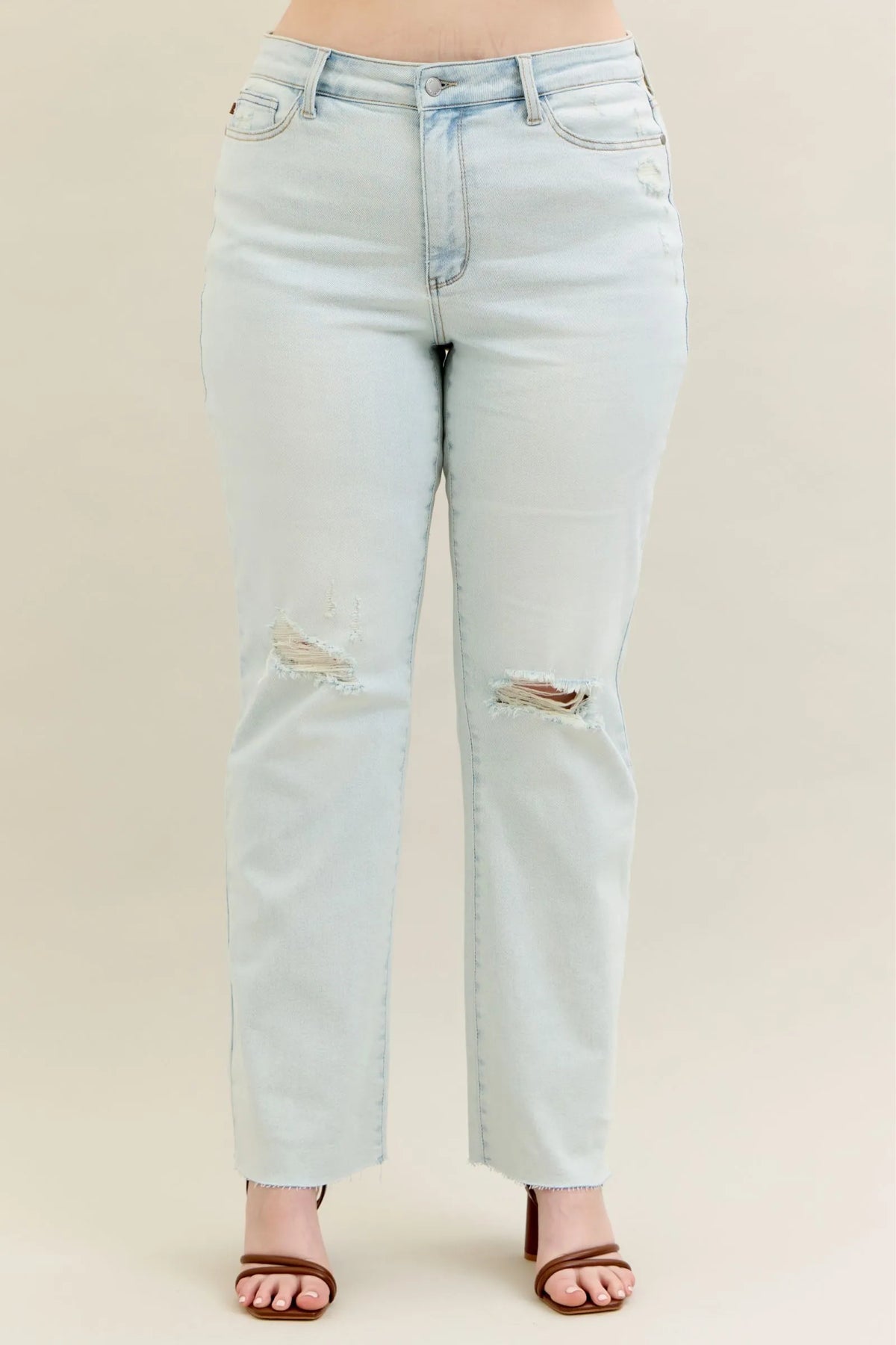 Judy Blue Full Size Destroy & Fray Hem Bootcut Jeans Plus Size - Ladyez