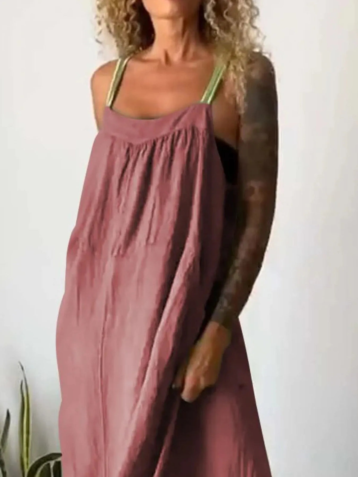 Full Size Ruched Cami Maxi Dress with Pockets Plus Size - Ladyez