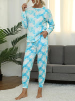 Shiny Tie-Dye Round Neck Top and Pants Lounge Set - Ladyez
