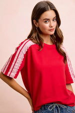 BiBi French Terry Side Lace Detail Short Sleeves Top