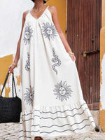 Printed V-neck Summer Maxi Dress - Ladyez
