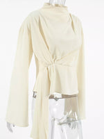 Ruched Mock Neck Long Sleeve Blosue