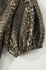 Leopard Print Puff Sleeve Denim Dress