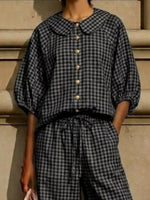 Full Size Plaid Button Up Shirt and Pants Set Plus Size