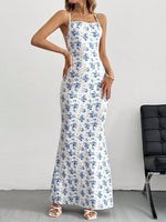 Crisscross Back Floral Print Bodycon Maxi Dress - Ladyez