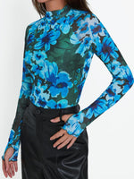 Floral Mock Neck Long Sleeve T-Shirt - Ladyez