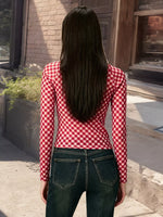 Gingham Tie Front Long Sleeve Blouse
