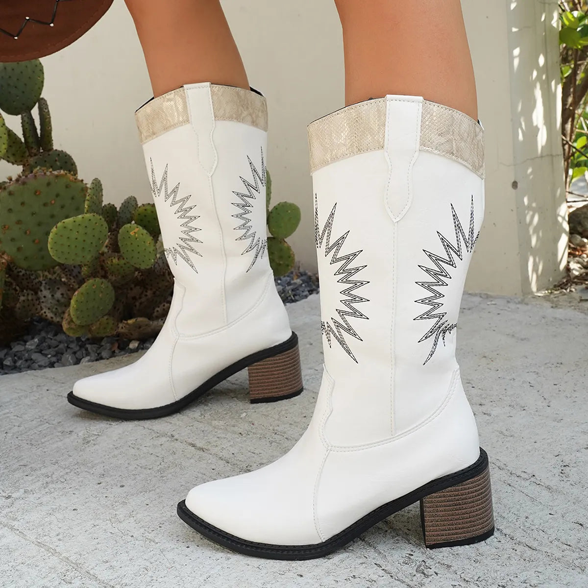 Point Toe Block Heels Boots - Ladyez