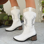 Point Toe Block Heels Boots - Ladyez