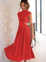 Cutout Mock Neck Sleeveless Ruched Dress - Ladyez