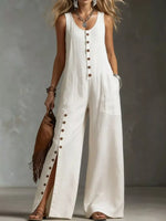 Full Size Sleeveless Button-Down Wide-Leg Jumpsuit Plus Size
