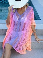 Rainbow Gradient Crochet Beach Cover Up - Ladyez