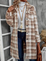 Plaid Fleece Button Up Longline Outerwear