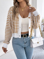 Striped Button-Up Cropped Cardigan