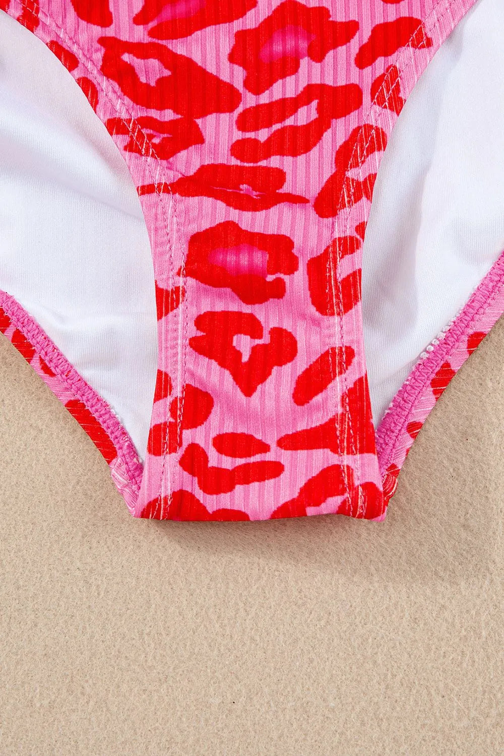 Leopard Cutout Ribbed Side Drawstring One-Piece Swimsuit - Ladyez