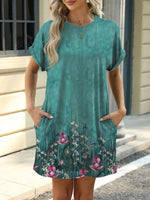Printed Round Neck Short Sleeve Mini Dress