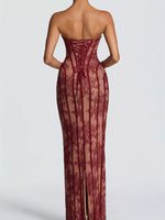 Lace Up Back Strapless Maxi Dress