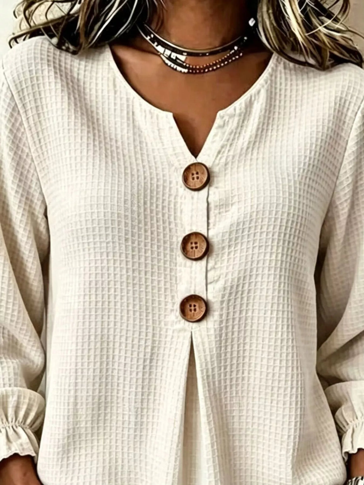Waffle Knit Long Sleeve Top