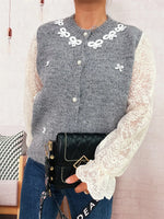 Lace Sleeve Button-Up Cardigan