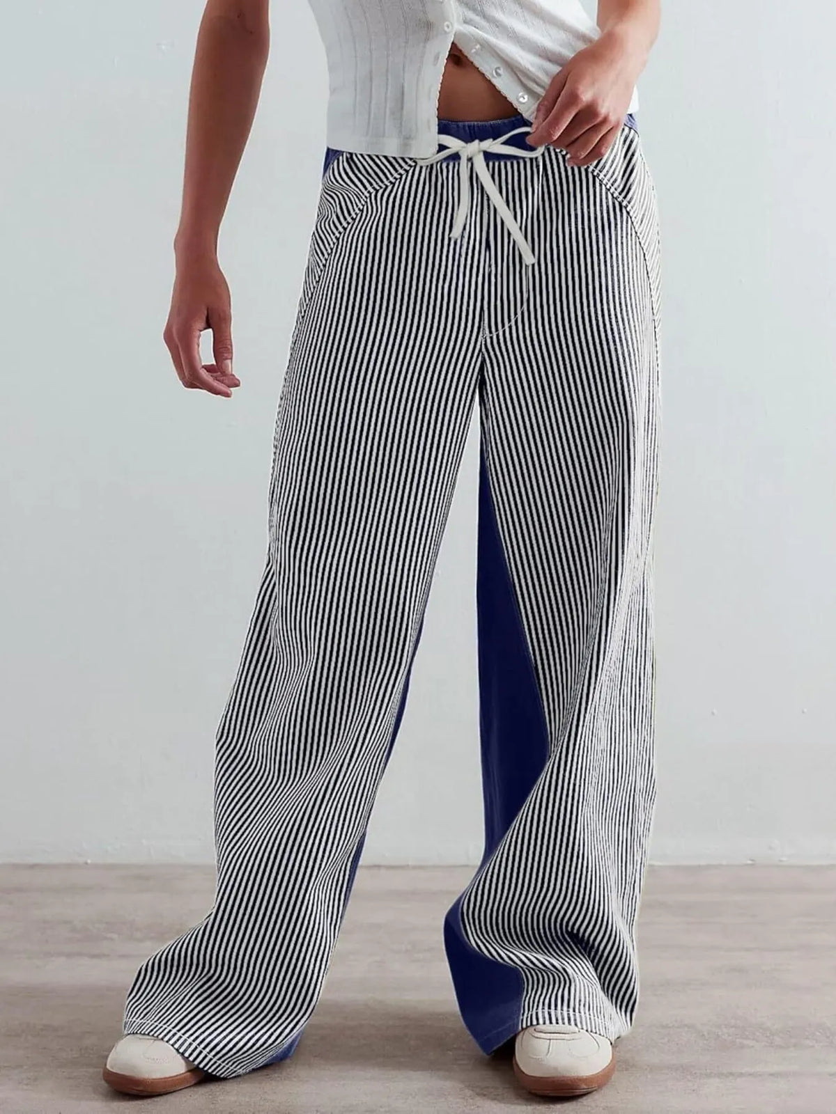 Striped Wide Leg Jeans - Ladyez