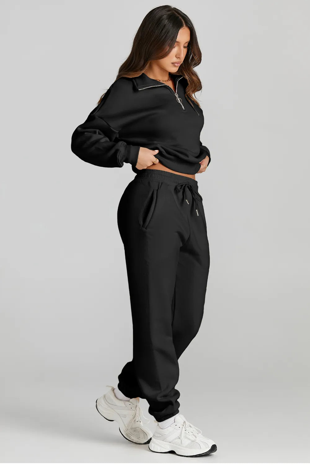 Quarter Zip Top and Drawstring Pants Active Set - Ladyez