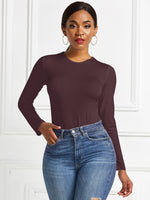 Round Neck Long Sleeve Bodysuit - Ladyez