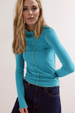 Basic Bae Contrast Trim Mock Neck Long Sleeve T-Shirt - Ladyez