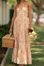 Tiered Halter Neck Printed Cami Dress - Ladyez