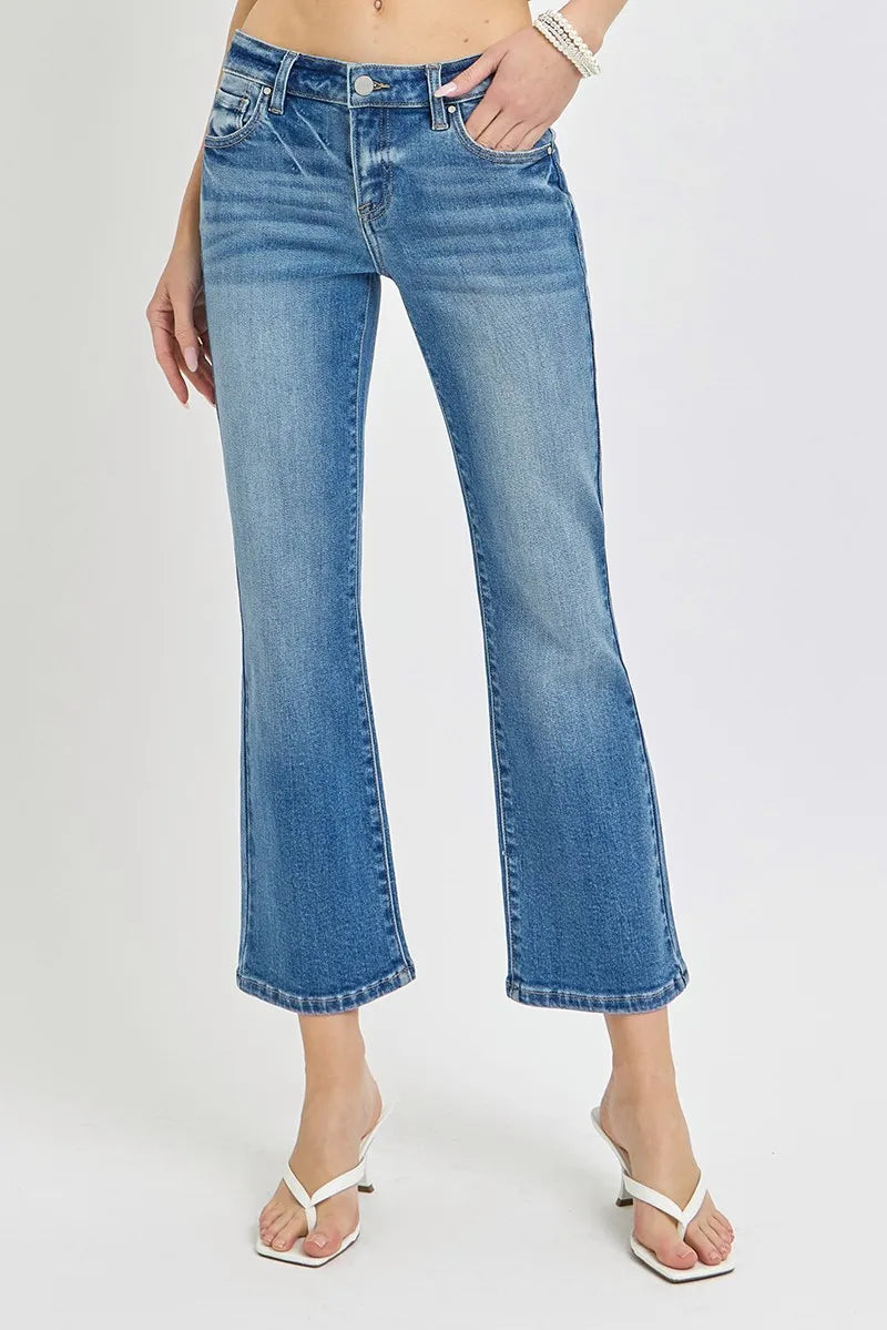 RISEN Full Size Low Rise Crop Flare Jeans Plus Size - Ladyez