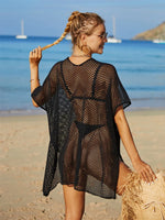 Angel Wings Openwork Flower V-Neck Short Sleeve Cover Up - Ladyez