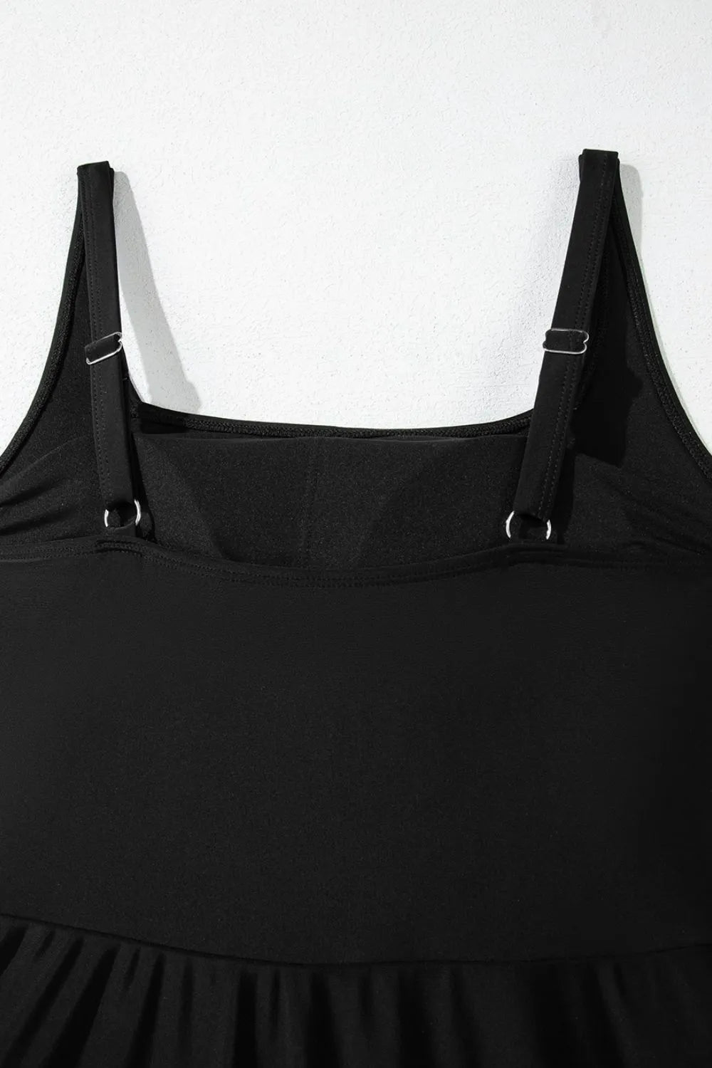 Side Tied Waist Square Neck Adjustable Straps A-line One Piece Swim Dress - Ladyez