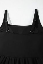 Side Tied Waist Square Neck Adjustable Straps A-line One Piece Swim Dress - Ladyez
