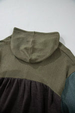 Color Block Waffle Knit Raw Hem Hoodie