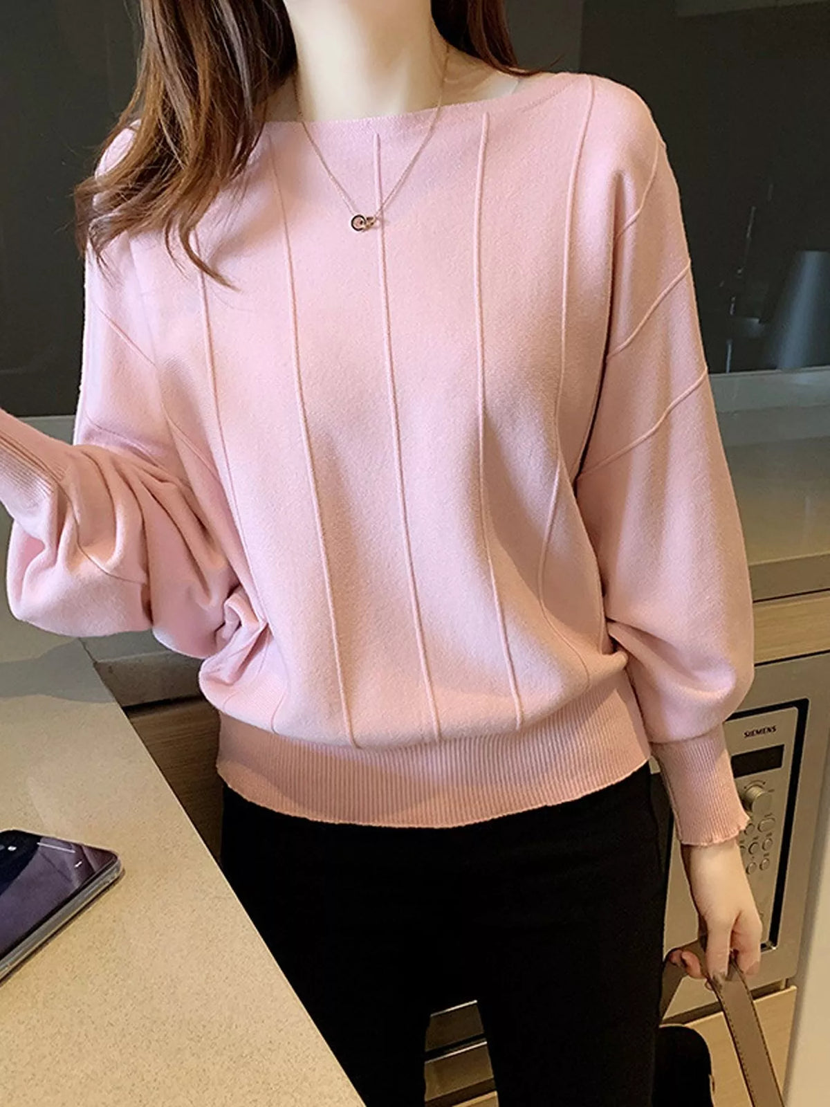 Ribbed Hem Batwing Sleeve Knit Top
