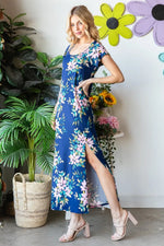 Heimish Full Size Floral Short Sleeve Slit Dress - Ladyez