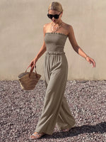 Smocked Strapless Wide Leg Jumpsuit