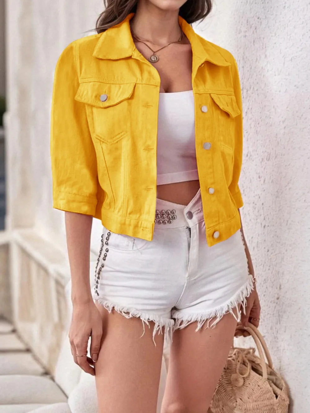 Full Size CroppedDenim Jacket Plus Size