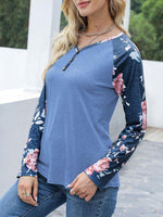 V-Neck Floral Long Sleeve T-Shirt - Ladyez